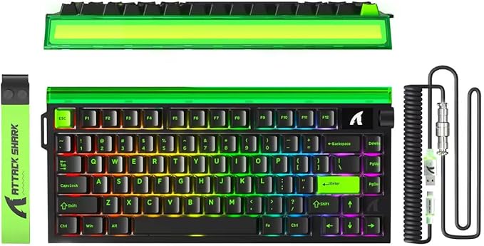 ATTACK SHARK R85 HE 75% Magnetic Wired Gaming Keyboard8KHz Polling Rate Rapid Trigger0.005mm RT Precision256K Scan RateCustom Hot-SwappableWeb Driver PC Keyboard for Gamer/Win/MacNeon Green