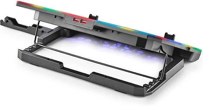 NGS Hero Stand Laptop Cooling Dock 6 Quiet Fans LCD Display RGB Height Adjustable 2 USB Ports Smartphone Holder Non-Slip 2400 RPM