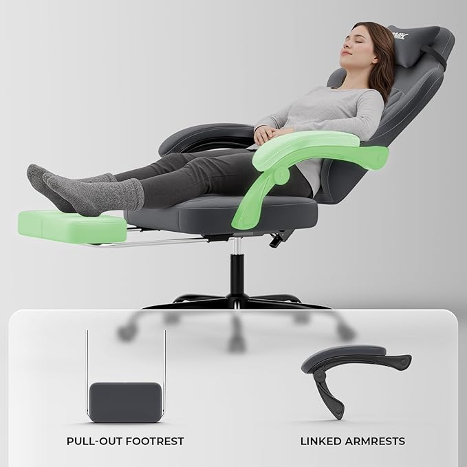 Ergonomic Gaming Chair Video Gamer Chairs Gaming Computer Chairs Gamer Chairs for Adults Massage Lumbar Support Swivel Height Adjustable Headrest Backrest Grey
