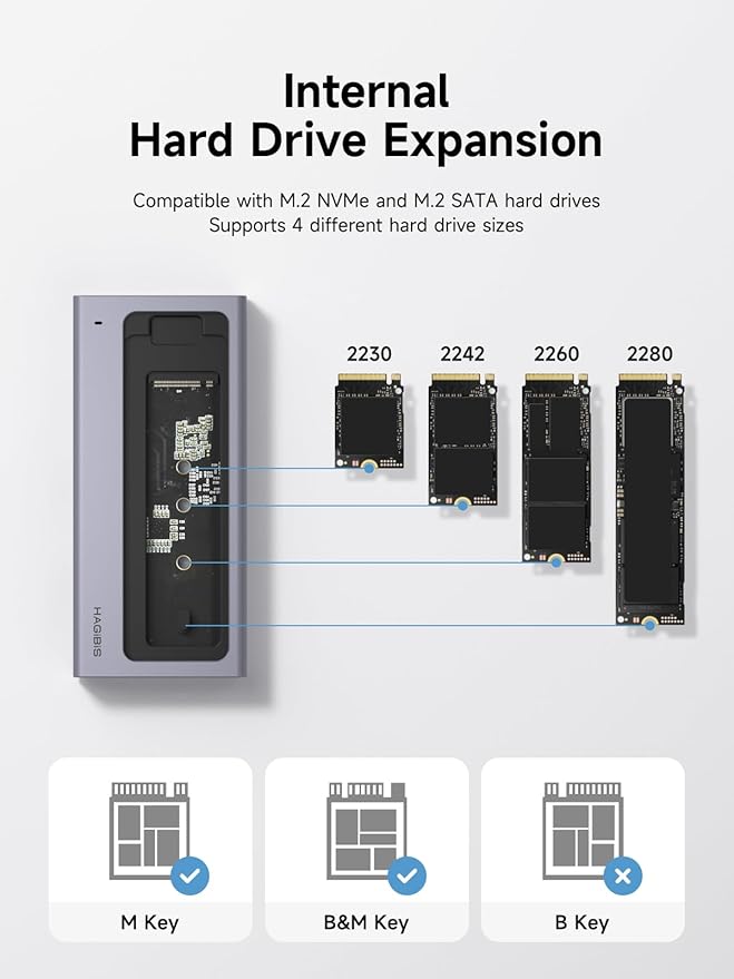 Hagibis USB C Hub with M.2 SSD Enclosure Magnetic Cover Easy Disassemble External Hard Drive Enclosure with 10Gbps USB 3.1 USB C for MacBook Pro iPhone15 Pro Max Mac mini Laptop PC (HB777)