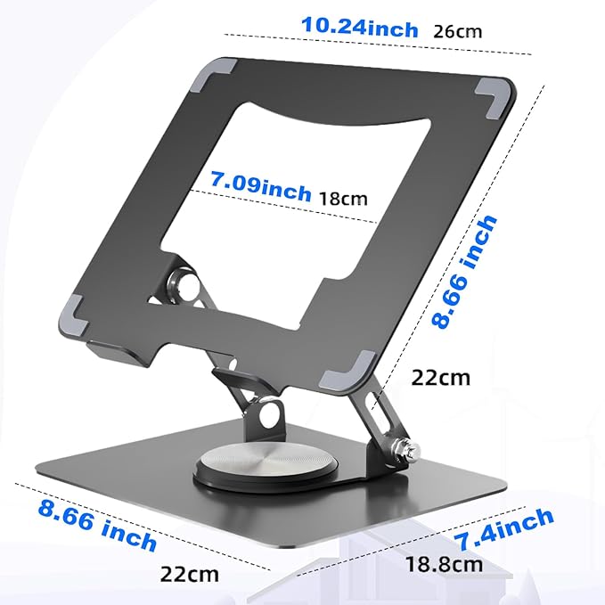 Laptop Pad 360 Rotating Laptop Stand 2 Adjustable Angle and 0-13 inches Tall Adjustable Cooling Pad Fits 10-17.3 laptops Pads