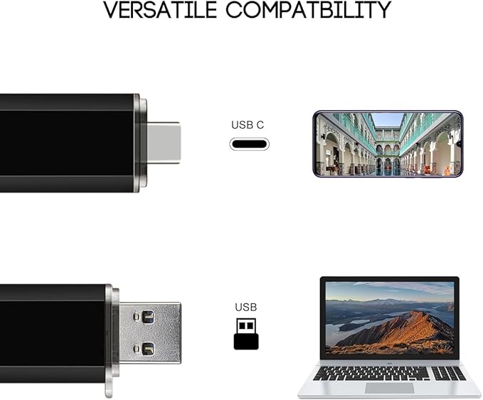 2-Pack 128GB USB C Flash Drive Dual Flash Drive Type C + USB A Memory Stick Jump Drive 2-in-1 Thumb Drive for Storage and Backup (128GB*2 Black&ampBlue)