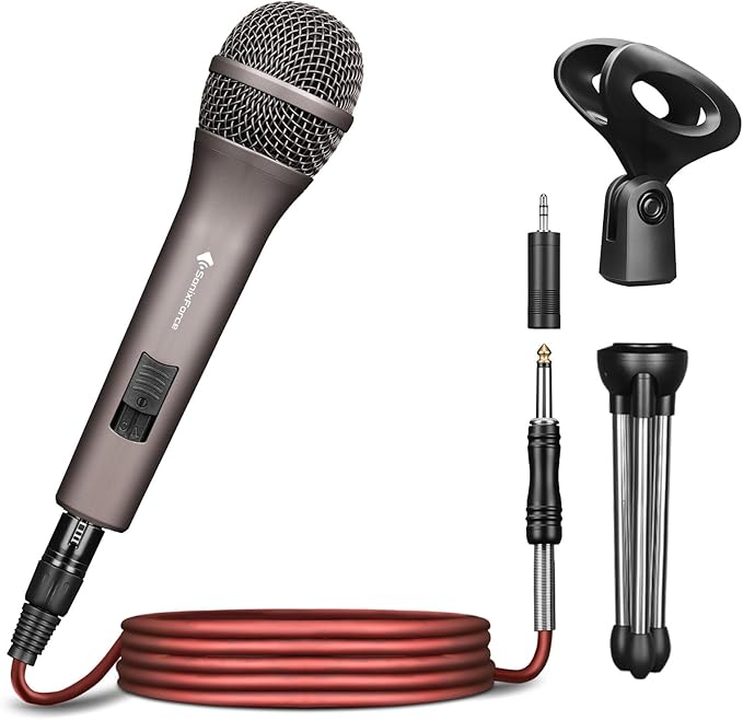 Professional Dynamic Microphone for Singing Karaoke Microphone with 16ft XLR to 1/4'' Audio Cable Vocal Handheld Mic for Podcast Mixer Amplifier PA System