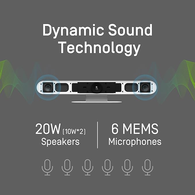IPEVO VC-B4K UHD 4K Video and Audio Conference Room Camera System All-in-One Video Bar Voice Detection and Auto Framing 6 MEMS Mic/20W(2x10W) speakers/120°FOV Smartphone/Laptop/Tablet - Black