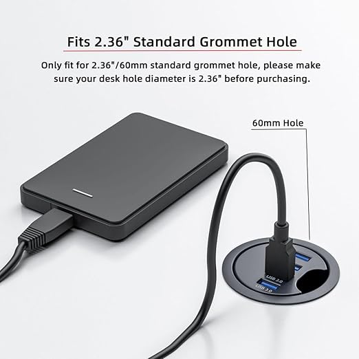 ChenYang USB 3.0 Flush Mount Desktop HUB4 USB 3.0 Port HUB Grommet Hole 2.36(60mm)