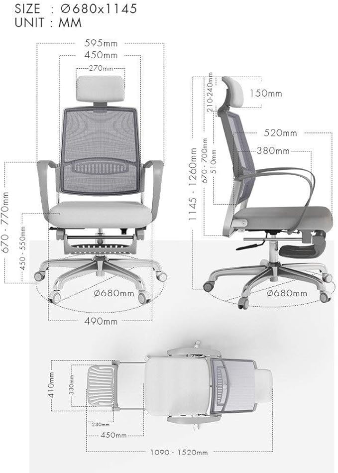 Office Chair Gaming Chair Computer Chair Chairs Height Adjustable Seat Breathable Mesh Back - Soft Foam Seat Cushion with Footrest(Color : Gray Size : 114.5 * 68cm)
