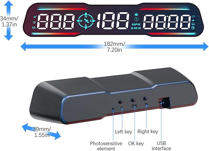 Smart Car Speedometer Display HUD Altitude Time Plug and Play Design For Safety and Style 6 Display Colors Navigation Light Sensor