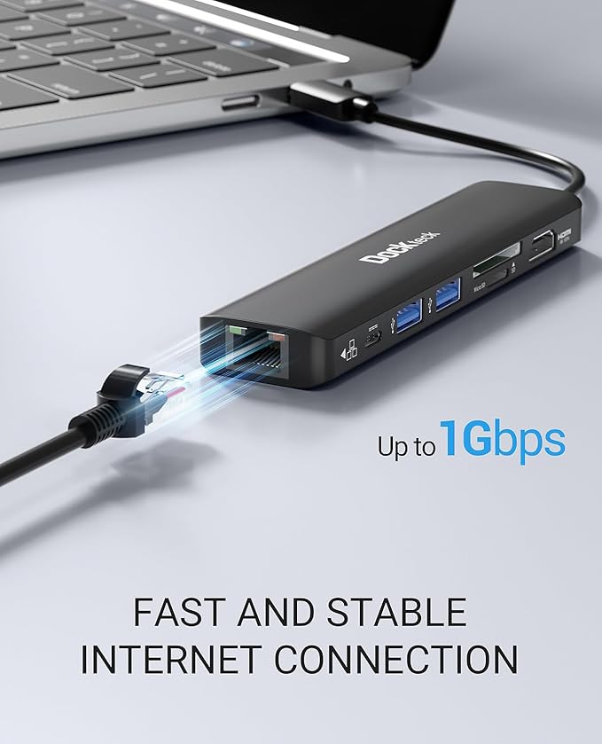 USB C Hub 4K 60Hz Dockteck 7-in-1 USB C PD Ethernet Hub Dongle with 4K 60Hz HDMI 1Gbps Ethernet 100W PD 2 USB 3.0 SD/Micro SD for MacBook Air/Pro M1 2020 iPad Pro 2021 iPad mini 6 and More