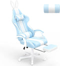 Ferghana Kawaii Light Blue Gaming Chair with Bunny Ears Ergonomic Cute Gamer Chair with Footrest and Massage Racing Reclining Home Computer Game Chair for Girls Adults Teens Kids