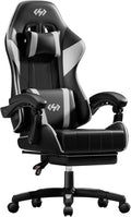 HLDIRECT Gaming Chair Ergonomic Computer Office Chair with Lumbar Support Footrest Headrest PU Leather 360° Swivel Adjustable Height Metal Frame 200 lbs Capacity (Black&ampWhite)