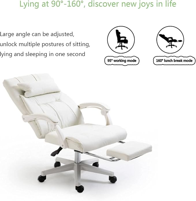Office Computer Chair Gaming Chair White Pc Gaming Chair Ergonomic Big and Tall Executive Office Chair with Retractable Footrest Rolling Swivel High Back Task Leather Executive Chair for Women for Ho