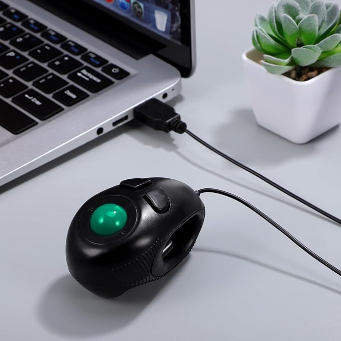 Mikikit Portable Mini 4D Wired Trackball Mouse USB Powered Handheld Thumb Control for Laptop Desktop Computer Ergonomic Design