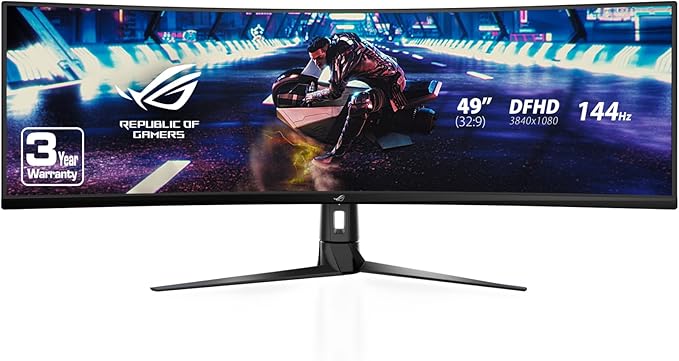 ASUS ROG Strix XG49VQ 49” Curved Gaming FreeSync Monitor 144Hz Dual Full HD HDR Eye Care with DP HDMI Black