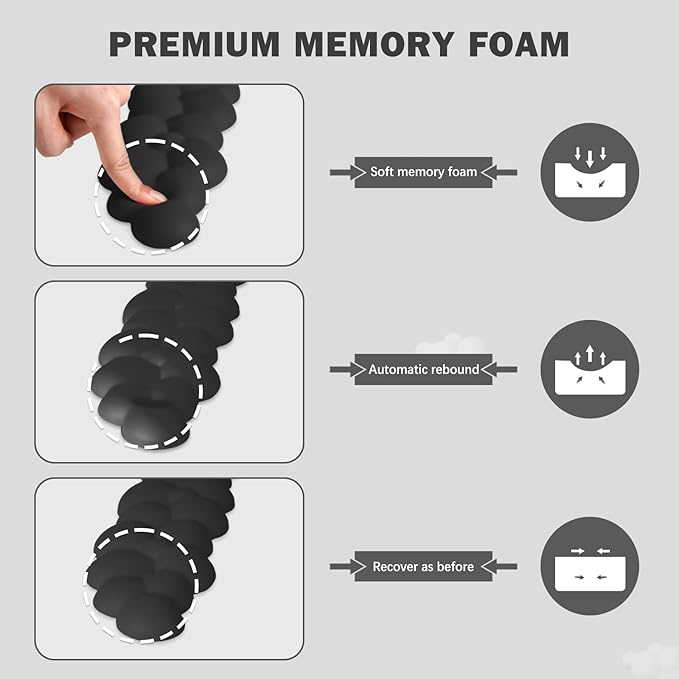 Cloud Keyboard Wrist Rest and Mouse Pad with Wrist Support Set Ergonomic PU Leather Mouse Pads Pain Relief Memory Foam Non-Slip Mousepad for ComputerLaptop Black