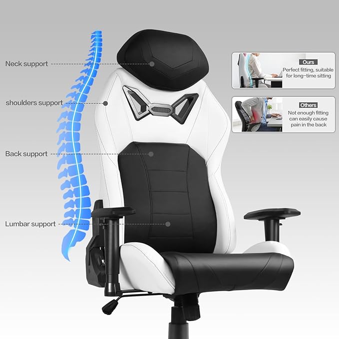 Modern-Depo Ergonomic Gaming Chairs for Adults with High-Density Memory Foam | Swivel Comfortable Office Chair Big and Tall Video Game Chair High Back Computer Chair for Home Office Black White