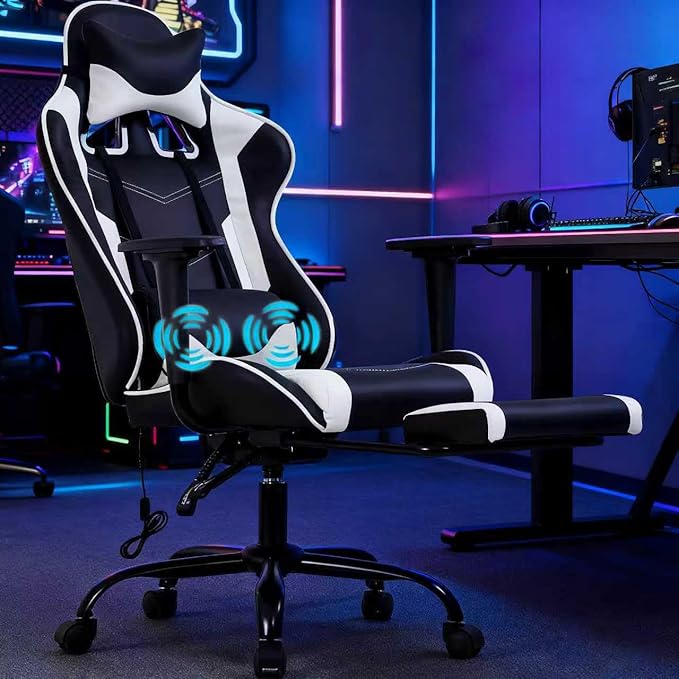 Ergonomic Gaming Chair High-Back Racing Style Computer Desk Chair with Massage Lumbar Support Footrest &amp Reclining 360° Swivel Office Chair for Adults Heavy Duty 250 lbs