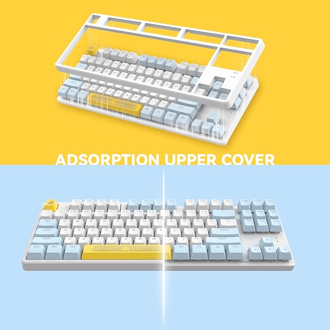 MAGIC-REFINER AK873 Gaming KeyboardRainbow Led BacklitHot-Swappable Blue SwitchPBT Keycap75% TKL LayoutErgonomic Mechanical Keyboard with Custom Coiled USB/Type-C Aviation Cable(Blue White)
