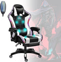 LED Lights Gaming Chair with Speakers Ergonomic Video Office Chair with Massage Computer Desk Chair with Headrest and Lumbar Support College Dorm Essentials for GuysWhite