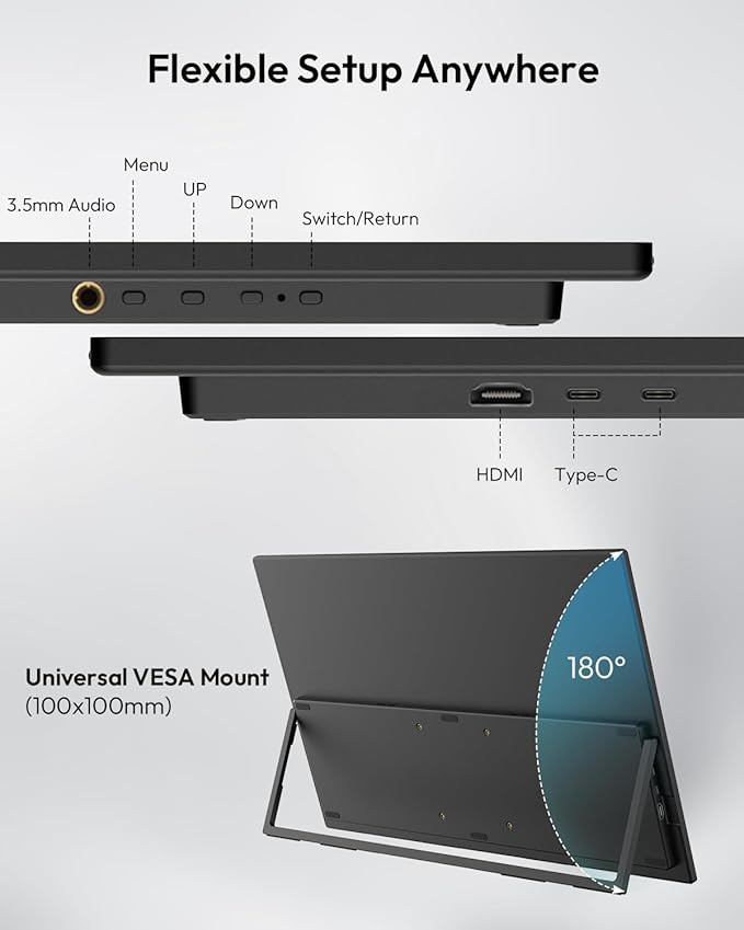 MESWAO 23.8 Portable Monitor 120Hz 1080P FHD IPS 100% sRGB USB-C HDMI Plug and Play Second Screen for Laptop/PC/MacBook/Console 180° Adjustable Stand VESA Mount Gaming &amp Work