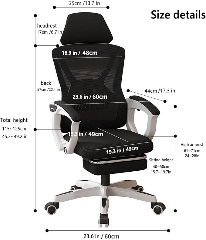 Reclining Gaming Chair Headrest and Backrest 90-135 AdjustableWheels 360 Swivel Computer Gaming Chair for HomeBedroomStudyStudentAdultsWhite+Black