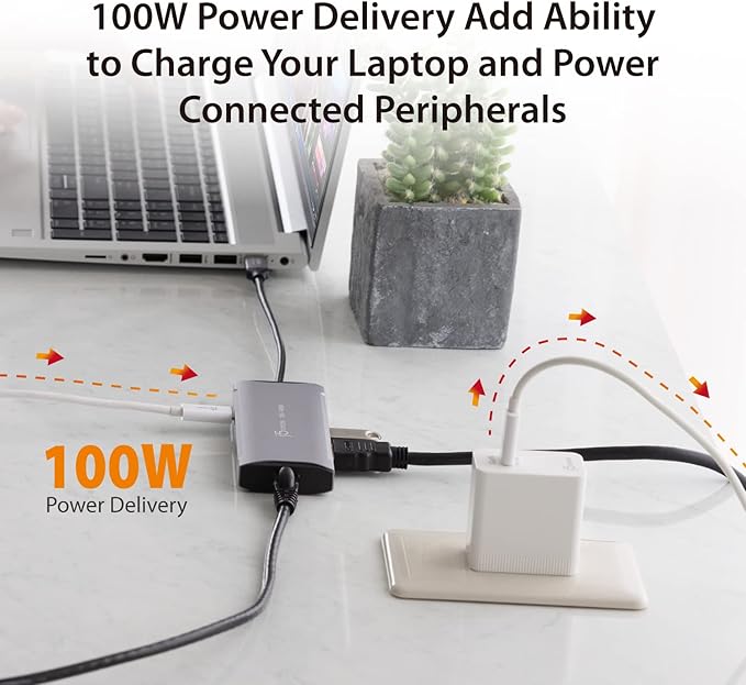 j5create USB C Hub - 4K 60Hz HDMI 2 USB-A 10Gbps USB-C 10Gbps with PD 100W Ethernet | Multiport Adapter for MacBook ChromeBook XPS Surface Pro (JCD392)