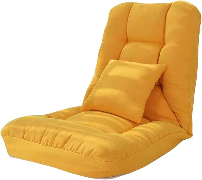 Folding Floor Chair with Back Support &amp PillowPadded Sleeper Bed Couch ReclinerFloor Gaming ChairLazy Sofa Chair for AdultsLight Weight and DurbleIdeal for Reading Gaming Meditating (Yellow)