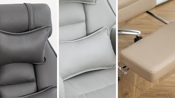 Video Game Desk ChairSwivel Ergonomic Office Chairwith Footrest and Comfy Lumbar SupportPU Leather Recliner with HeadrestFixed Up ArmrestHeight Adjustable with 360°Swivelfor Adults (Beige)