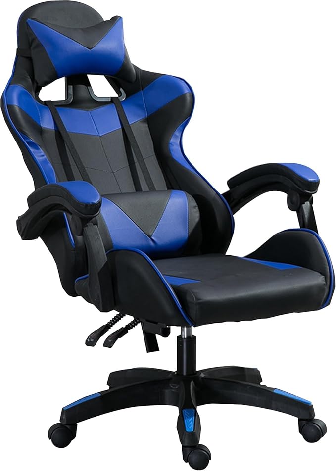 Ergonomic Gaming Chair Iron backrest Comfortable Breathable Office Chair Height Adjustable Computer Chair with Footstool Metal Reclining(BlackBlue_Without)