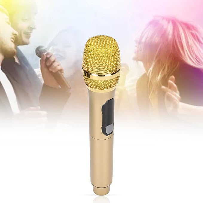 BAFOVY Home Microphone Microphone for Home 40MHz Digital Modulation Dynamic Live Sound Card Mic 50m for Outdoor Home Conference with LED Screen 3.5mm Adapter (Gold)
