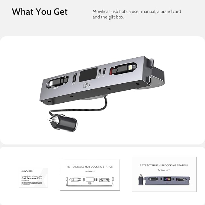 125W Max Retractable USB Hub Tesla New Model 3 Highland (2025/2024) Accessories Super Fast Charger Up 65W for MacBook Pro/Air/iPhone 16/15/Samsung Series 5 in 1 Docking Station