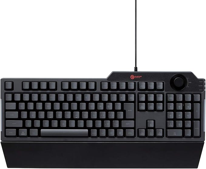 Elecom TK-G02UMBK Wired Gaming Keyboard with Detachable Wrist Rest Volume Dial Membrane Full Key Black