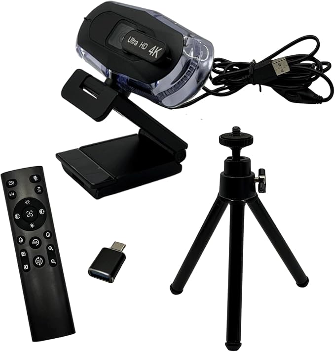 4K Ultra HD Remote Control with Stand Webcam LED RGB Lighting 95-Degree Wide Angle Auto Focus 1080P@60FPS Black USB 2.0 for Video Conferencing Desktop/Laptop