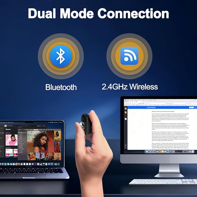 Plima Rechargeable Wireless Dual-Mode Ring Mouse can be Switched to Function as a PowerPoint and Keynote Presentation Remote and is Compatible with Both PC and Mac Desktop and Laptop Computers.