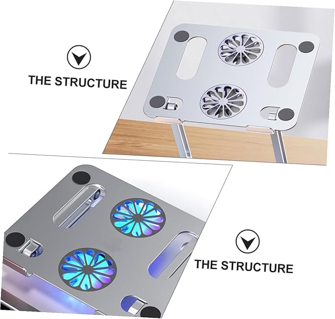 Adjustable Aluminum Alloy Laptop Cooling Stand with Dual Fans Quiet Ventilated Cooler Pad for Gaming and Office Notebooks Foldable Height-Adjustable Silver Cooling Rack