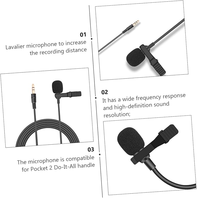 Angoily 3pcs Lavalier Microphone Compatible Pocket Clip Mic for Vlogging Live Streaming Gaming High Sensitivity Capacitor Mic Sturdy Collar Clip