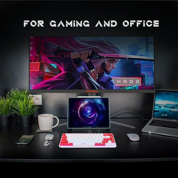 abucow 65% Wired Mechanical Keyboard – 68-Key Compact Layout Full Anti-Ghosting Brown Switch Swappable Red White Keycaps for Windows/Mac