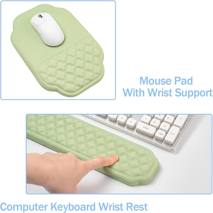 Ergonomic Mouse Pad and Keyboard Wrist Rest - Green Wrist Rest Keyboard with Mouse Wrist Pad Sets Soft Memory Foam Wrist Support for Laptop Mac Office Work Gaming