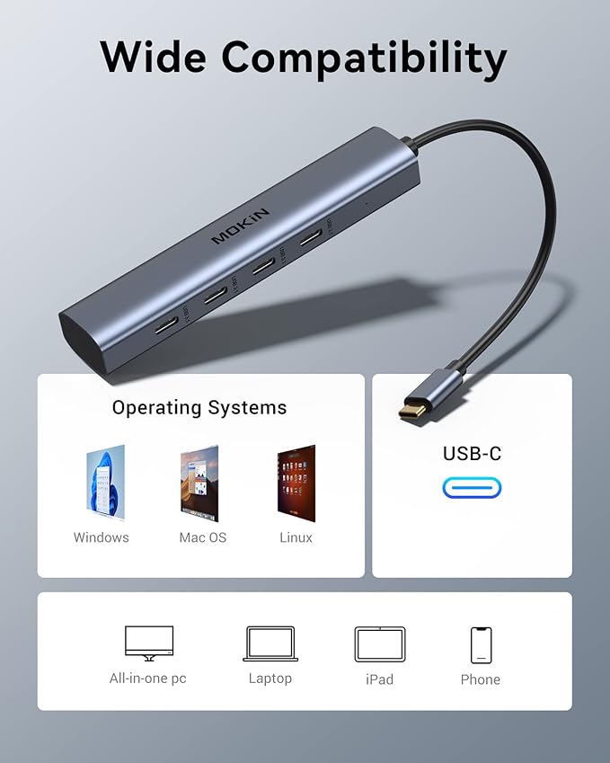 USB C Hub10Gbps USBC Splitter for Laptop4 Ports USB C to USBC Hub Multiport Adapter for MacBook Pro/AiriPadPhoneSurface ProChromebook Dell HP Lenovoetc (Not Support Charging/Extend Monitor)