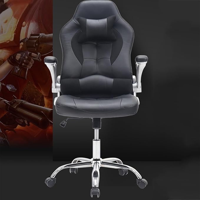 Ergonomic Gaming Chair with Adjustable Headrest and Armrest High-Back Racing Office Chair with PU Leather &amp Swivel Base