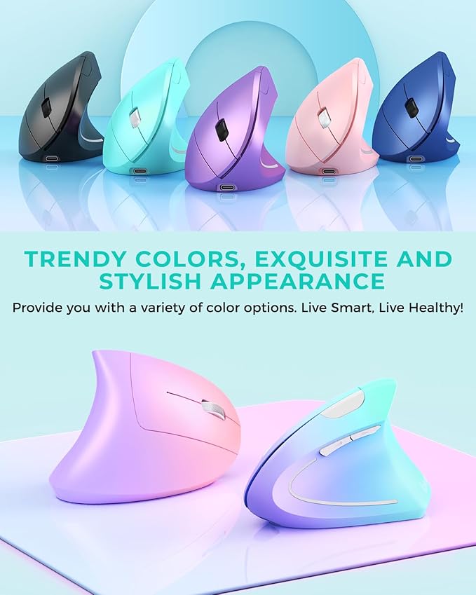 Lekvey Ergonomic Mouse Vertical Wireless Mouse Rechargeable 2.4 GHz Optical Carpal Tunnel Mouse : 800/1200 / 1600 DPI 6 Buttons for Laptop PC Mac Computer Desktop Notebook etc Green