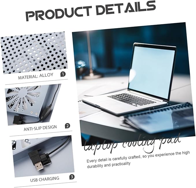 Aluminum Alloy Laptop Cooling Pad Stand with Fan Ventilated Support to 17.3 Inch Notebooks Gaming and Office Use Gray