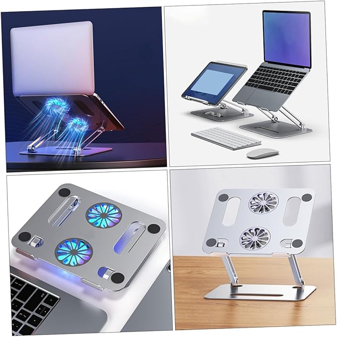 Gadpiparty Adjustable Laptop Cooling Pad with Dual Fans Aluminum Alloy Notebook Cooler Stand for Gaming and Office Use Silver