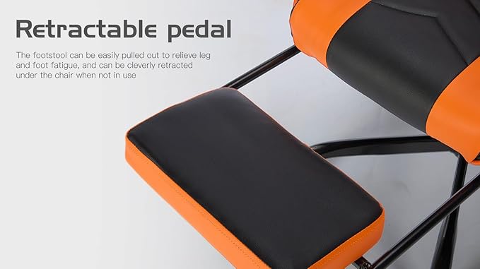 Versatile Gaming Chair with Footrest - Ergonomic Black Orange Leather Model Featuring Headrest &amp Lumbar Support Breathable and Height Adjustable for Ultimate Comfort in Gaming