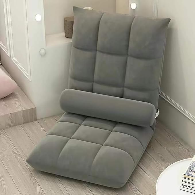 ELEFOCUS Adjustable Floor Chair with Back Support - Folding Sofa Bed Couch 5 Positions Padded Recliner for Gaming Meditation(C)