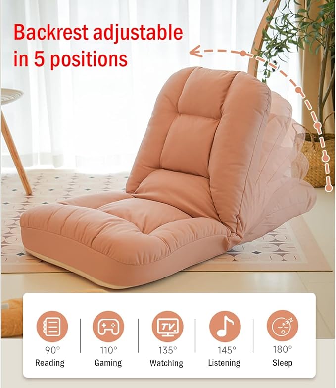 Floor Bed Sofa Chair for Bedroom Portable Padded Yoga ChairAdjustable Floor Chair with Back Support Gaming Chair Meditation Chair for Adult Thick Cushion (Color : Yellow)