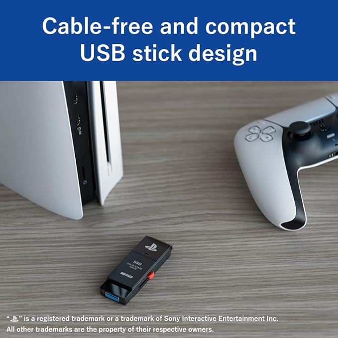 BUFFALO External SSD 2.0TB - Officially Licensed Product - Compatible with PS5 Consoles / PS4 Consoles - USB3.2 Gen2 Type A Compact Stick SSD-SAO2.0U3B