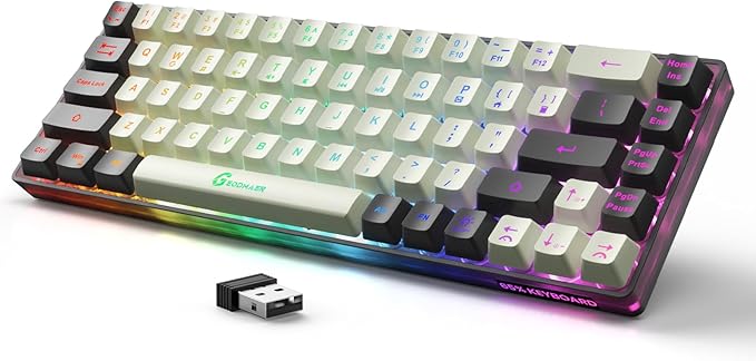 65% Wireless Gaming Keyboard: LED Backlit 68 Keys Ultra-Compact Anti-ghosting No-Conflict Wireless Keyboard for PC Laptop Windows Gamer(White-Black)
