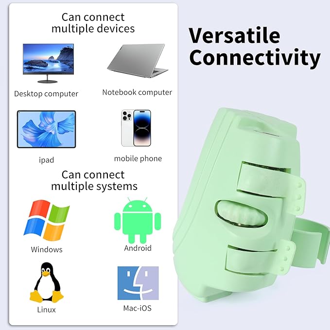 Bluetooth Mini Ring Mouse - Ergonomic Wireless Finger Mouse for Laptops Tablets &amp Presentations - Portable Easy to Use Long Battery Life (Green)
