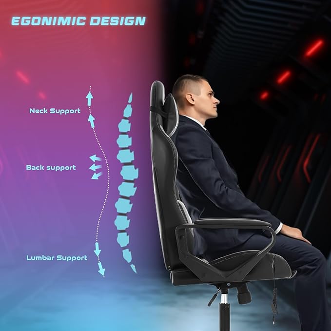 PayLessHere High Back Gaming Chair PC Computer Chair with Lumbar Support Arms Headrest Executive Racing Style Ergonomic Office Chair with Adjustable Rolling Swivel PU Leather Desk Chair