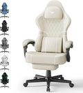 Ferghana Gaming Chair Leather Comfortable Computer Chair with Footrest and Linkage Armrest Ergonomic High Back Game Chair with Massage Lumbar Support for Adult Beige